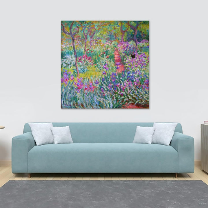 The Artist's Garden in Giverny von Claude Monet mit schwarzer Katze – lustige Wandkunst – eingewicke