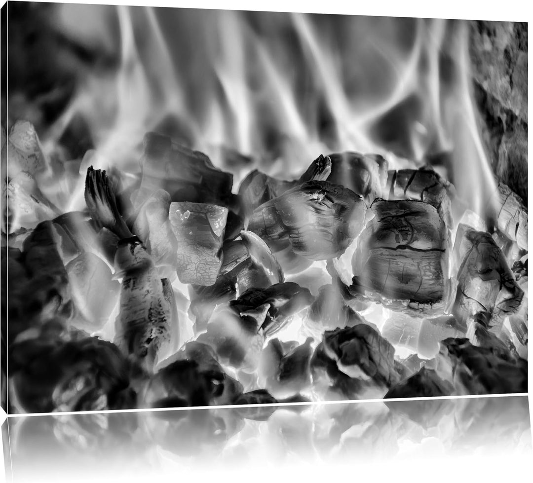Pixxprint Holzkohle Feuer / 100x70cm Leinwandbild bespannt auf Holzrahmen/Wandbild Kunstdruck Dekora