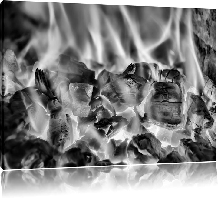 Pixxprint Holzkohle Feuer / 100x70cm Leinwandbild bespannt auf Holzrahmen/Wandbild Kunstdruck Dekora