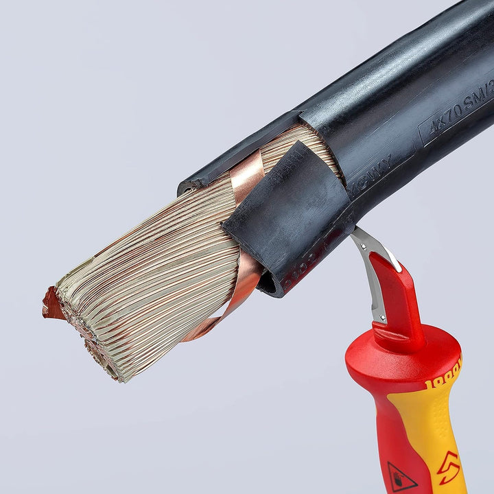 Knipex Abmantelungsmesser mit Gleitschuh isolierender Mehrkomponenten-Griff, VDE-geprüft 180 mm 98 5