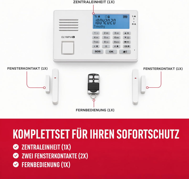 Olympia 5961 Protect 9035 Drahtlose GSM Alarmanlage mit Notruf und Freisprechfunktion, AppSteuerung