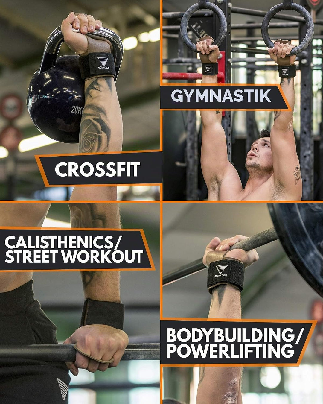 GORNATION Fitness-Handschuhe, Leder-Grips mit Handgelenkstütze für Herren &amp; Damen, Alternative für T