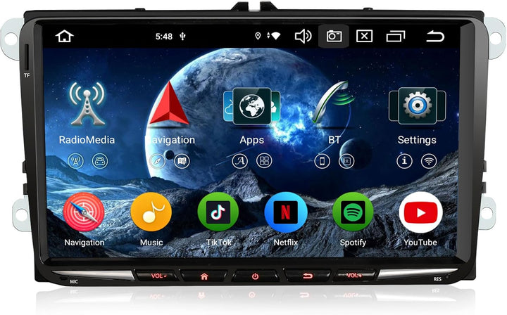 Erisin 9" 8-Kern 4GB+64GB Android 14 Autoradio Bluetooth GPS Navi für VW Golf 5 Golf 6 Passat B6 Tig