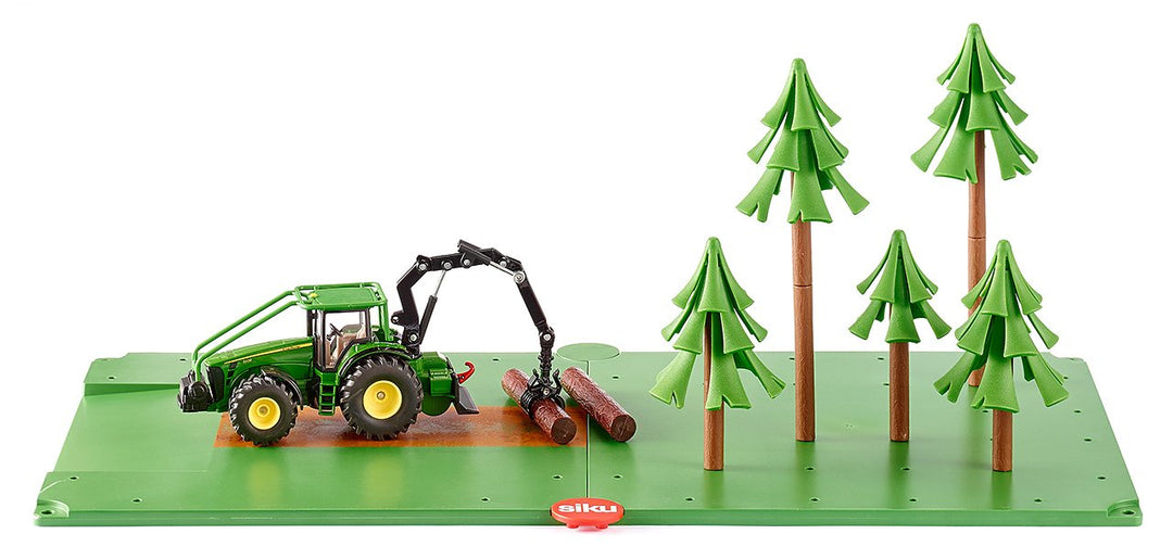 siku 5605, Forst-Set mit Traktor, 2 Grundplatten und 5 Bäumen, Kunststoff/Metall, Grün, Viele Funkti