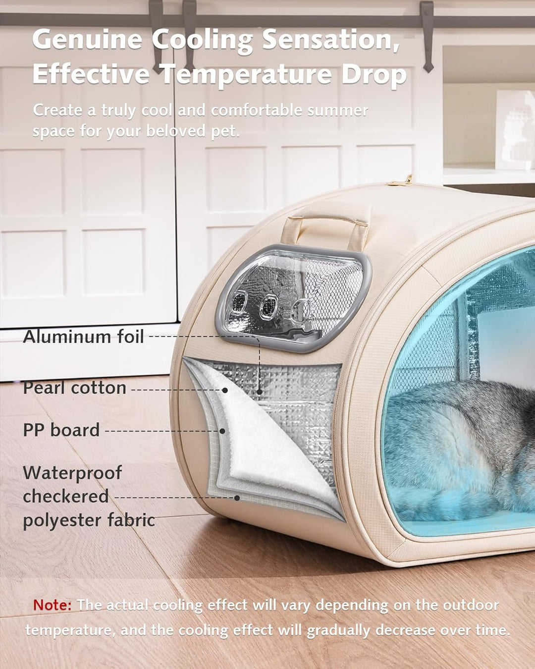 Pecute Katzenkühlhaus mit Dual-Kühl-System (6 Kühlakkus & Gel-Matte) – Faltbares Katzenzelt Sommer,
