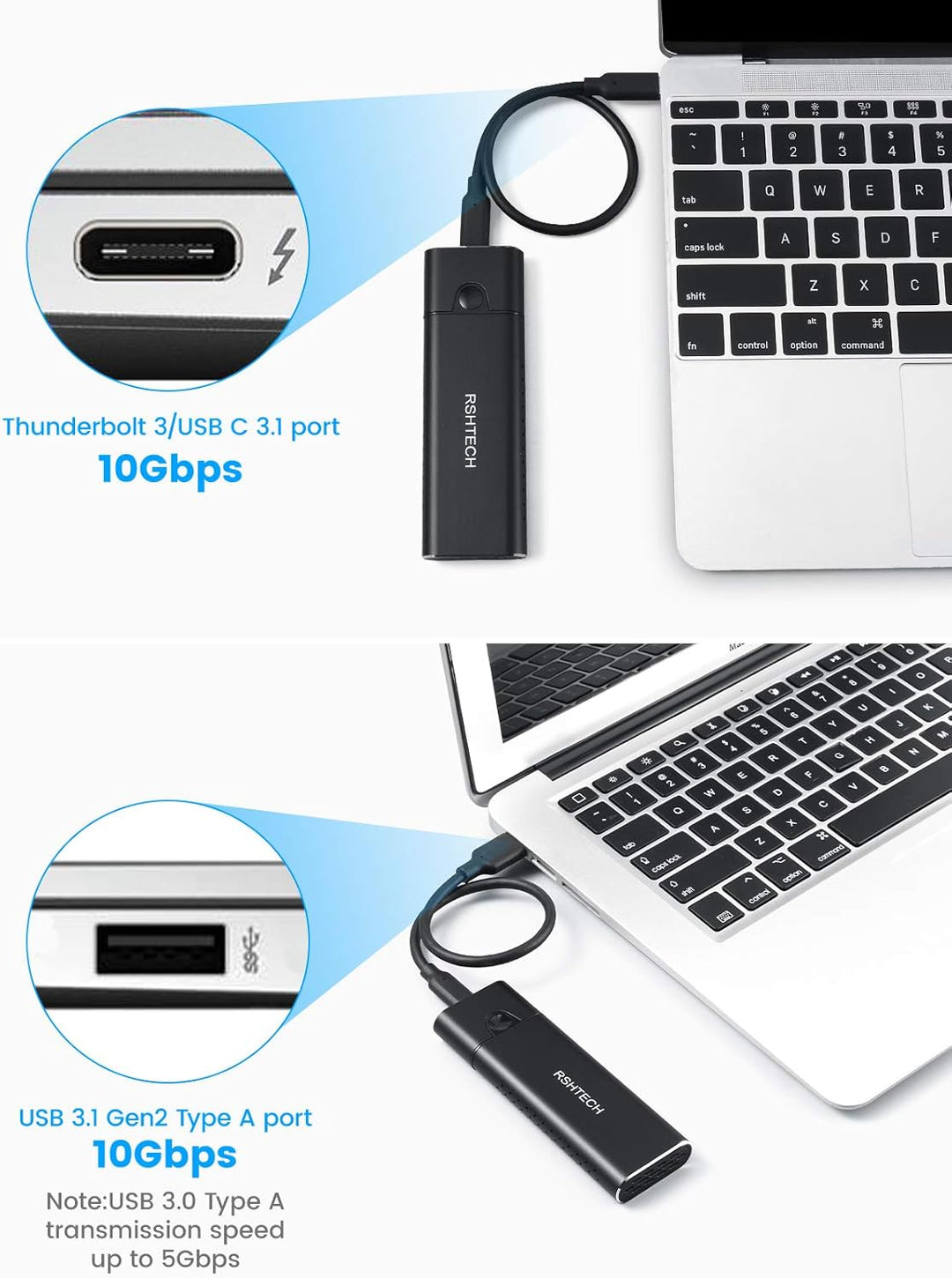 Aluminum M.2 NVMe SATA SSD Gehäuse RSHTECH M.2 NVMe USB Adapter RTL9210B chip unterstützt USB 3.1 Ge