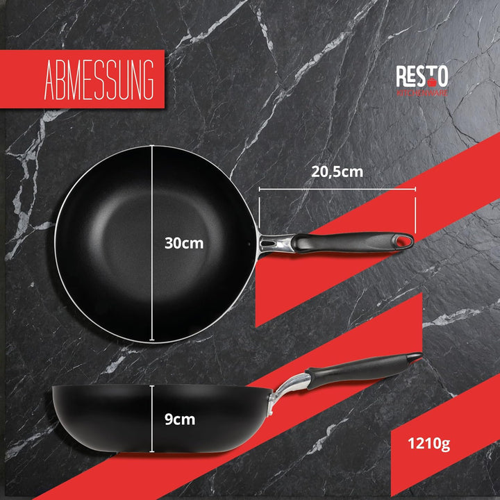 RESTO moderne Wokpfanne 30 cm, Wok, Bratpfanne mit hohem Rand - Antihaftbeschichtung – Ergonomischer