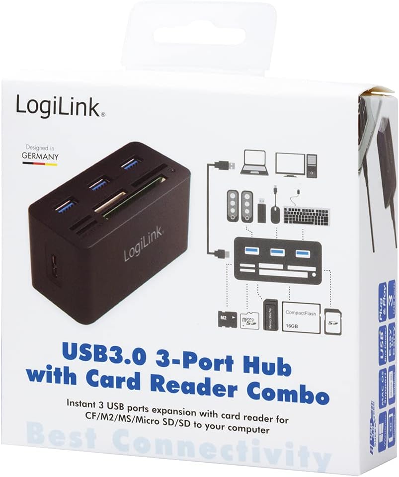 LogiLink CR0042 USB 3.0 Hub mit All-in-One Card Reader (Micro SD / SD / MS / M2 / CF) Schwarz Single