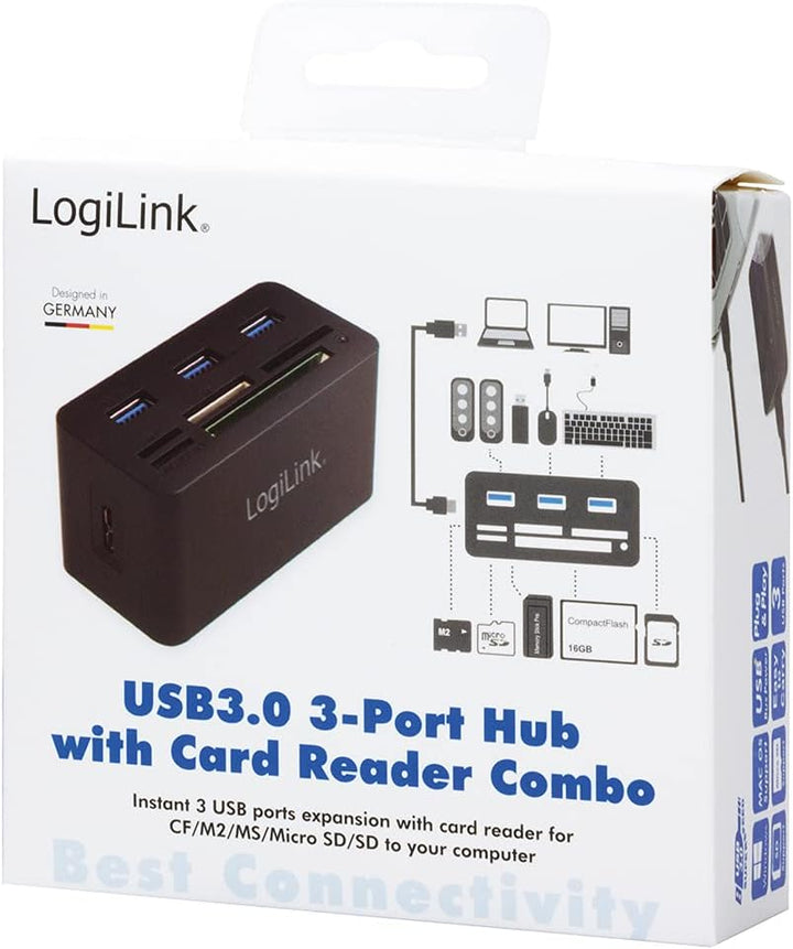LogiLink CR0042 USB 3.0 Hub mit All-in-One Card Reader (Micro SD / SD / MS / M2 / CF) Schwarz Single