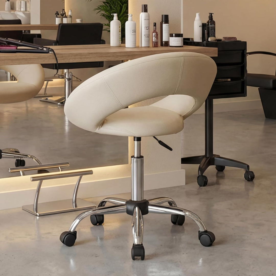 Duhome Drehstuhl mit Rollen, Rollhocker Kunstleder Drehhocker Schminktisch Hocker mit Lehne Arbeitsh