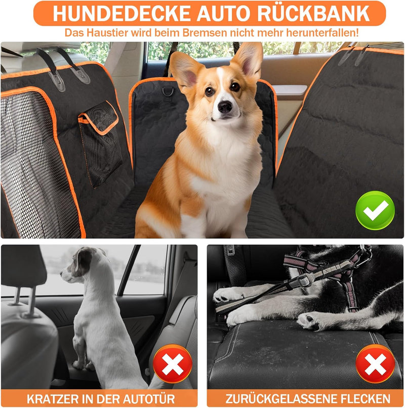 W&H Hundedecke Auto Rückbank, Universal Hundesitzbezug für Auto Rückbank mit Sicherheitsgurten, wass