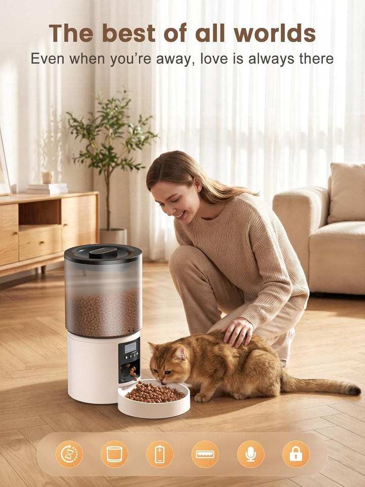 Futterautomat Katze 4L mit Timer, Katzenfutter Automat programmierbar 1–6 Fütterungen Portionskontro