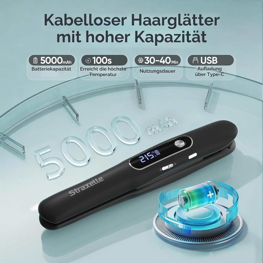 Mini Glätteisen Kabellos und Lockenstab, 2 in 1 Glätteisen Locken und Glätten 175°C-215°C, 5000mAh R