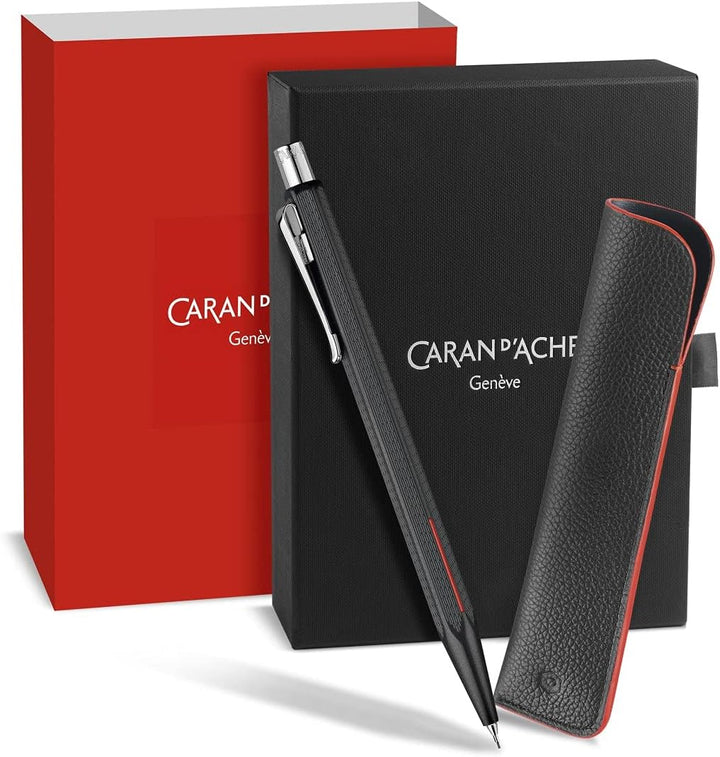 Caran d'Ache Geschenkset Ecridor Racing Minenhalter mit Etui Messing/Chrome Schwarz-Rot, Grösse: 13,