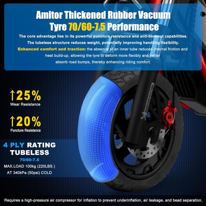 70/60-7.5 E Scooter Reifen Tubeless für 11 Zoll Räder - Offroad &amp; Geländetauglich - Ersatz-Vakuumrei
