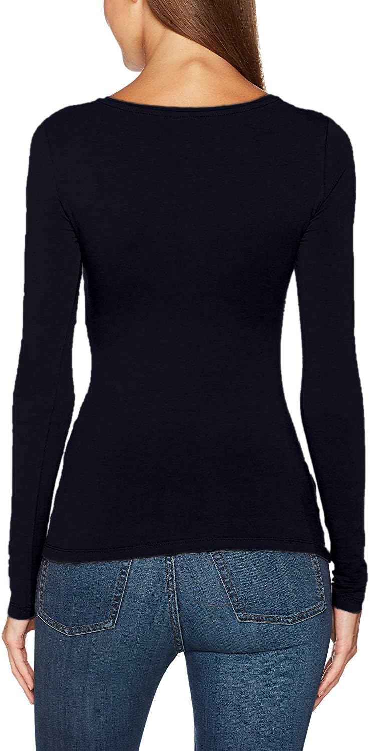 ONLY Damen Langarmshirt Figurbetont und Tailliert aus Baumwolle, Rundhalsausschnitt XS Schwarz, XS S