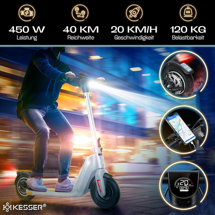 KESSER E-Scooter mit Strassenzulassung 40km Reichweite Faltbarer Elektro 36V / 10 Ah Batterie Roller