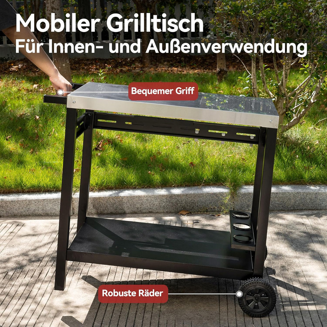 Royal Gourmet Grillwagen Rollwagen mit Edelstahl-Platte für Tischgrill und Pizzaofen, Outdoor Servie