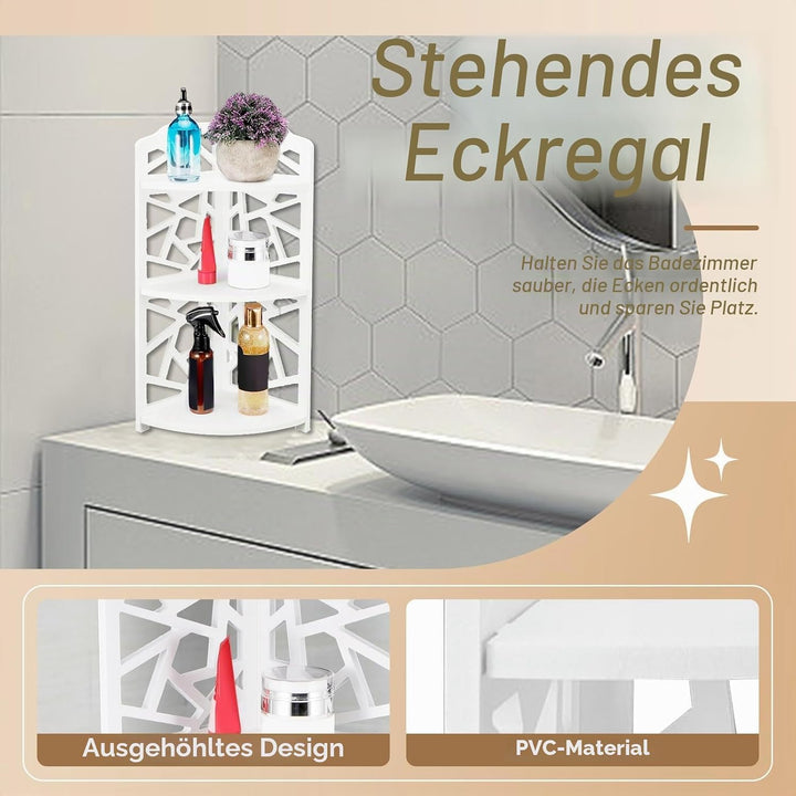 HERCHR 3-stöckiger Eckregal freistehend aus PVC, schraubenlose Montage Eckablage für Bad Dusche Küch