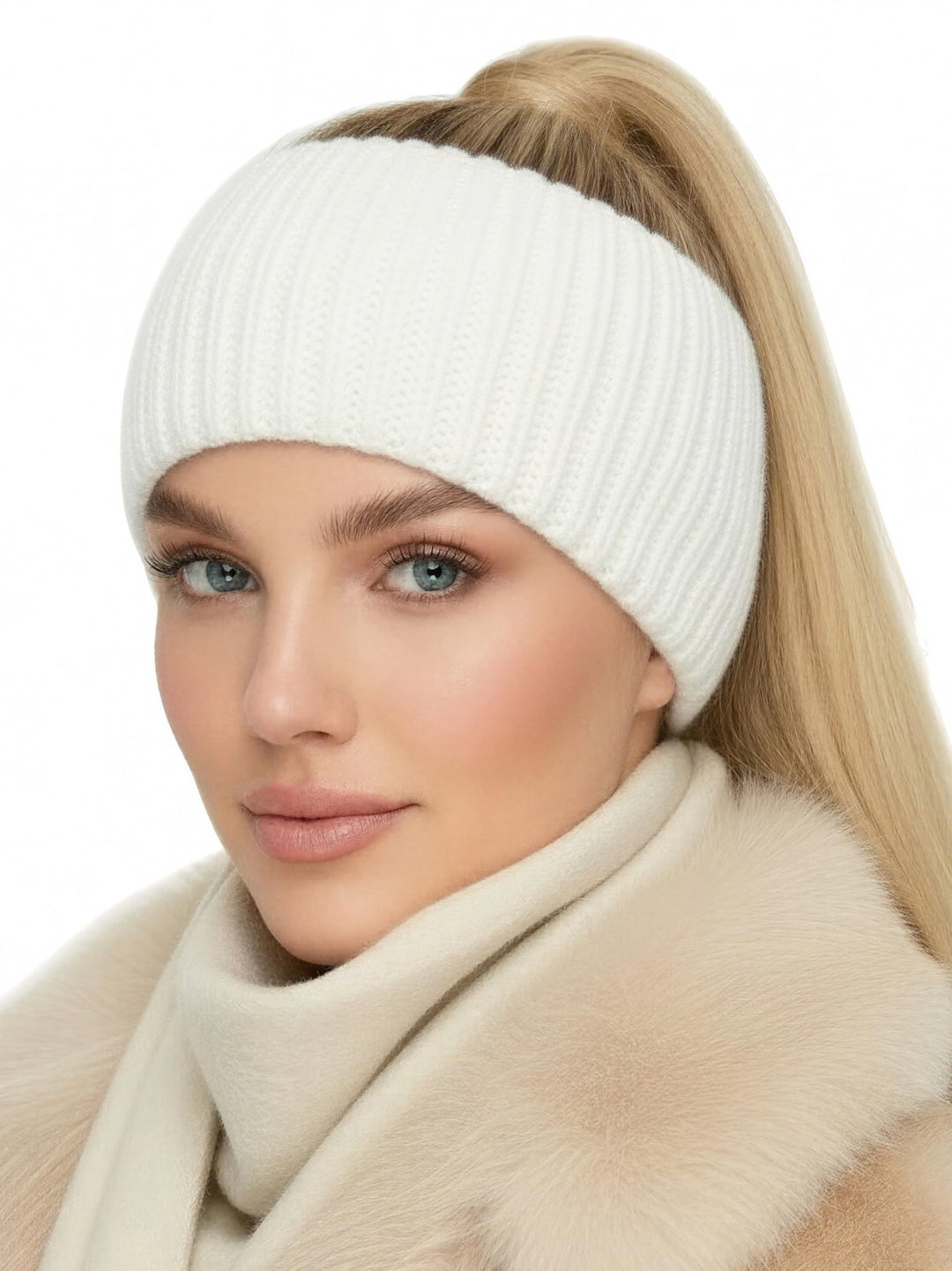 Baesics Stirnband Damen Winter Weiss - Ohrenwärmer warm gefüttert mit Fleece-Innenfutter, gestrickt