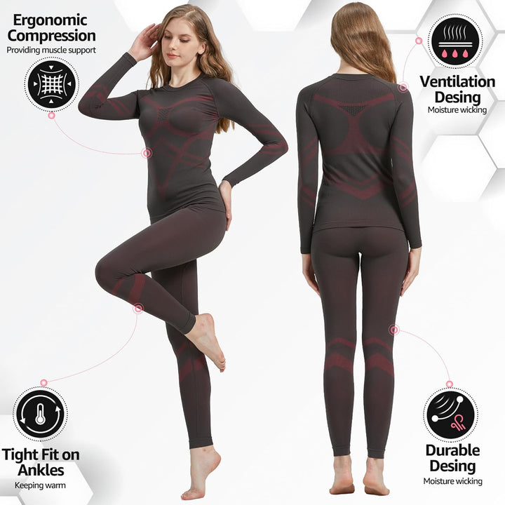 UNIQUEBELLA Thermo Unterwäsche Damen, Skiunterwäsche Atmungsaktiv Funktionsunterwäsche, Antibakterie