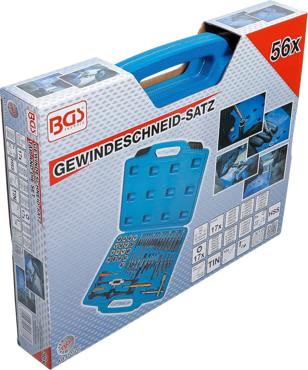 BGS 70105 | Gewindeschneid-Satz | Zoll | 1/4" - 1/2" | 56-tlg. Zollgrössen, Zollgrössen
