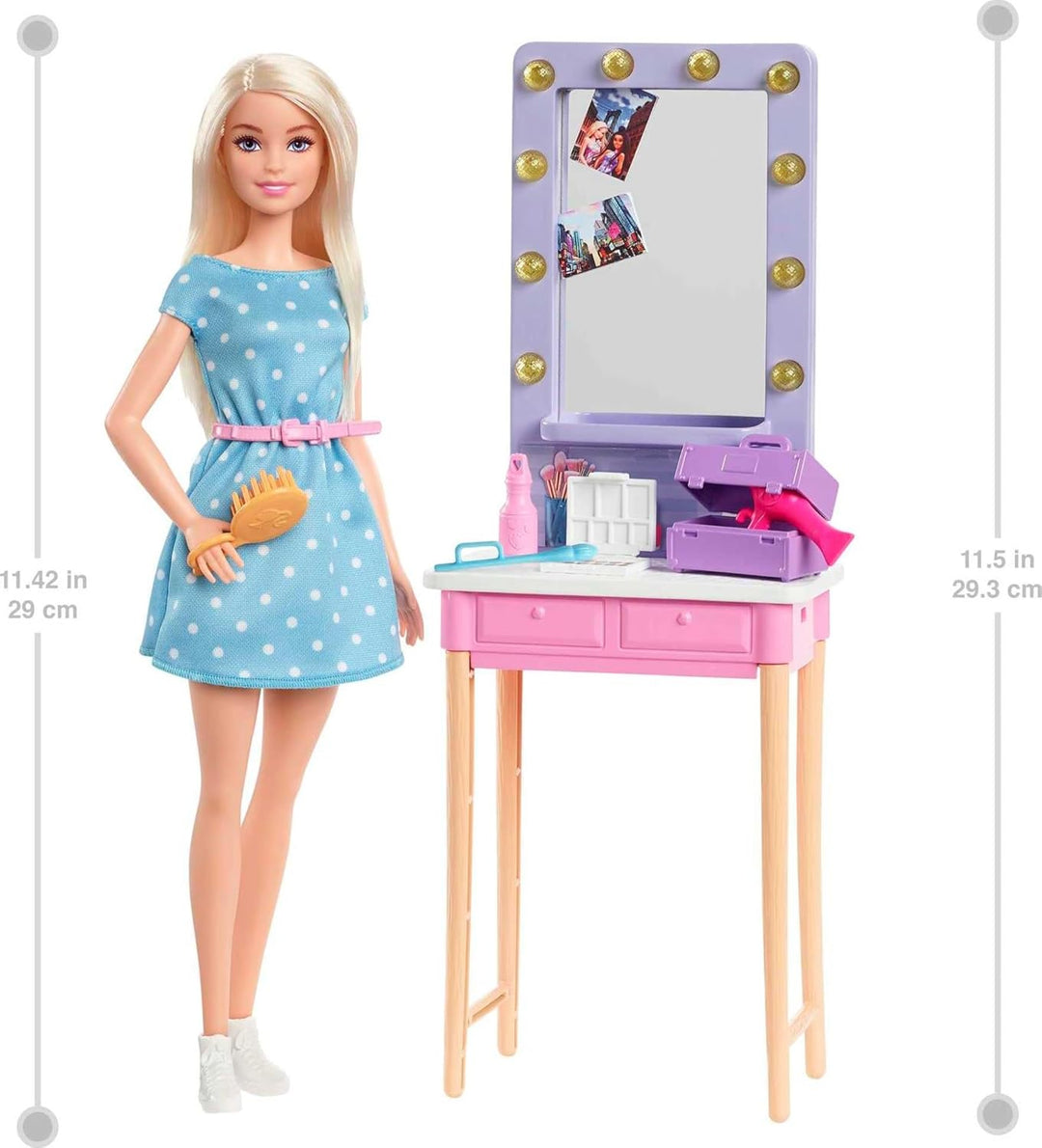Barbie GYG39 - „Bühne Frei für grosse Träume“ Malibu Puppe (ca. 30 cm gross) mit Backstage-Schminkti