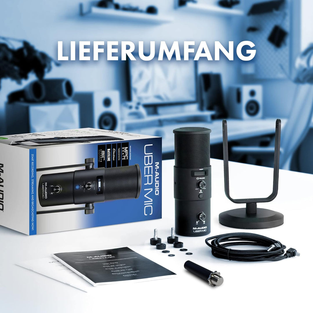 M-Audio Uber Mic - USB Kondensator Mikrofon für Gaming, Streaming, Podcast, Studioaufnahmen, mit 4 R