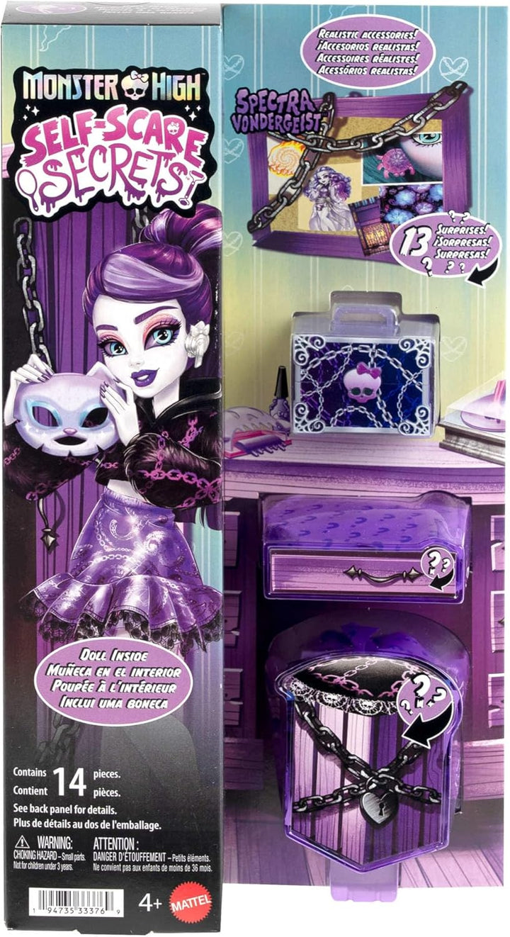 Monster High Self-Scare Secrets Spectra Vondergeist-Puppe und Zubehörset mit 13 realistischen Überra