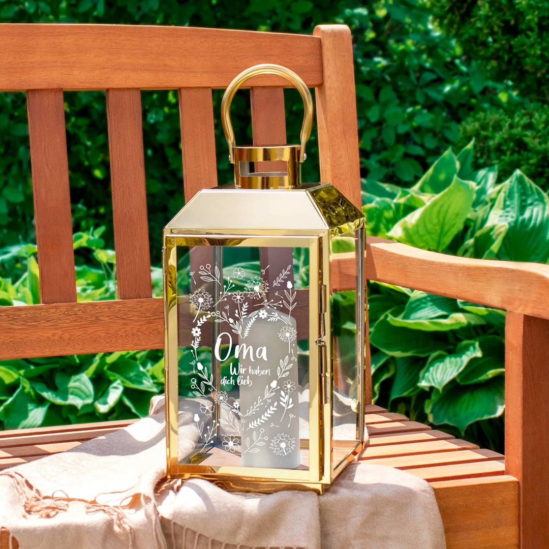 Laterne mit Gravur für Oma, Deko Kerzen Windlicht, Geschenk für Oma, Outdoor Garten Dekoration, Grav