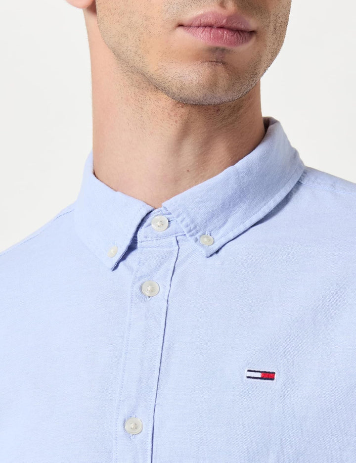 Tommy Jeans Herren Hemd TJM Slim Langarm XXS Blau (Moderate Blue), XXS Blau (Moderate Blue)