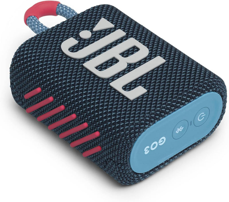 JBL GO 3 kleine Bluetooth Box in Blau und Rosa – Wasserfester, tragbarer Lautsprecher für unterwegs