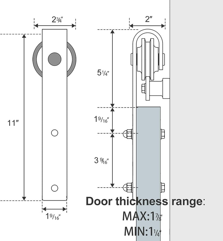 TSMST 228CM Schiebetürbeschlag Set, Schwarzes Schienenset passend für eine einzelne Holztür, J-Form