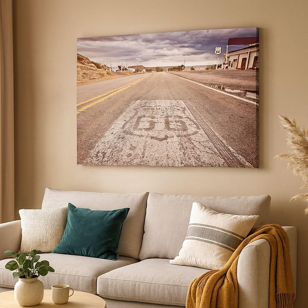 Bilder auf Leinwand 100x70cm Leinwandbild mit Rahmen USA Route 66 Reise Gross Wanddeko Bild Schlafzi