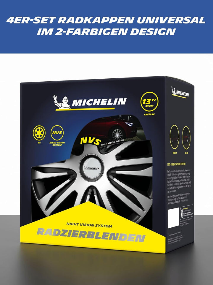 MICHELIN Radkappe 13 Zoll Universal Radzierblende Alice 4 er Set Fürs Auto ABS Kunststoff Schwarz/Si
