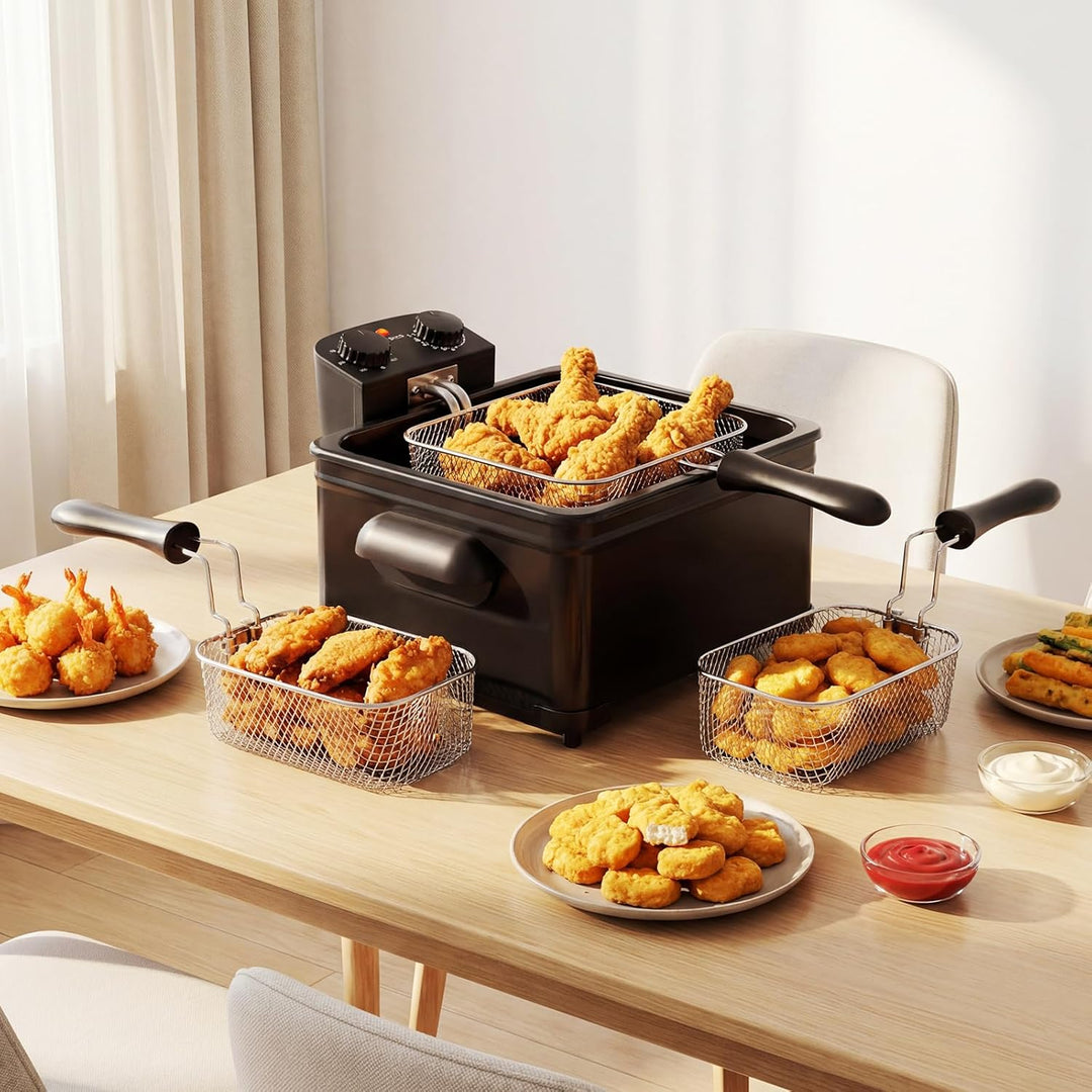 GIANTEX 5L elektrische Fritteuse, 1700W Friteuse mit 1 grossen und 2 kleinen Körben, 150-190℃ einste