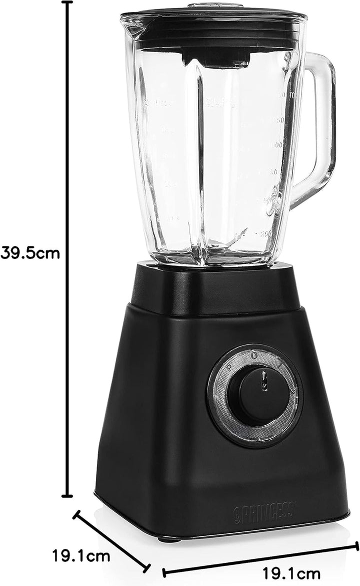 Princess Black Steel Standmixer - 1,5 Liter Fassungsvermögen, 2 Leistungsstufen, Pulsfunktion, 1000