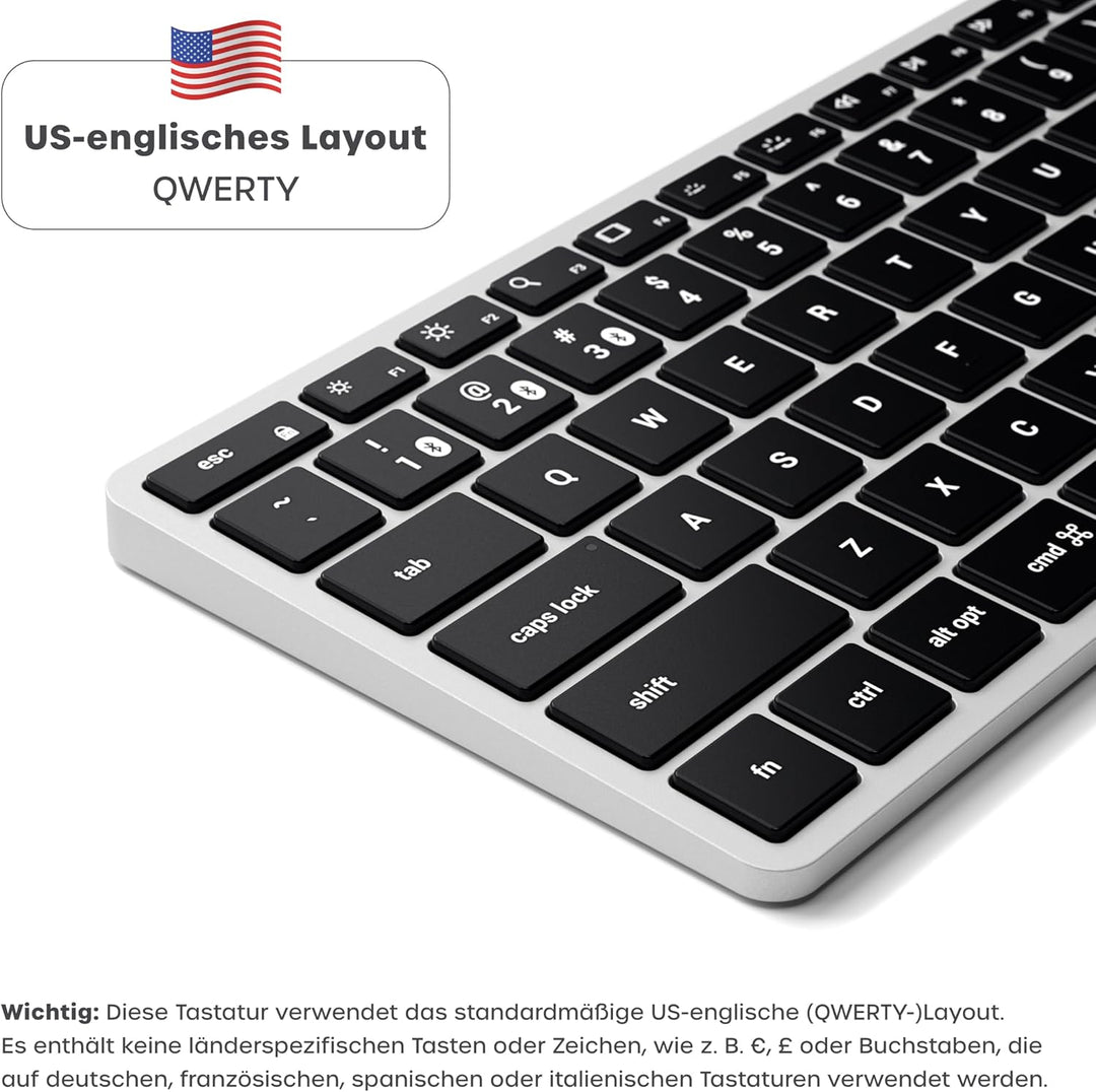 SATECHI Slim X1 Bluetooth Tastatur, 𝗤𝗪𝗘𝗥𝗧𝗬-𝗟𝗮𝘆𝗼𝘂𝘁, Hintergrundbeleuchtung, kompatibel mit vielen Ger