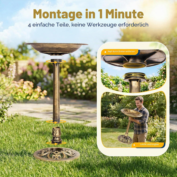 VIVOHOME Vogeltränke 71cm hoch Polyresin leicht antike Optik für Aussenbereich Kupfer, Kupfer