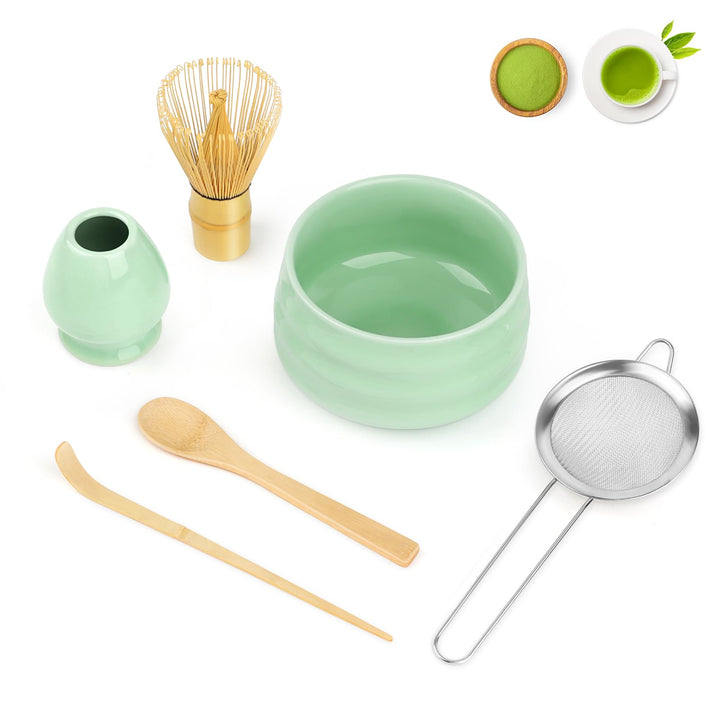 Matcha Set 6 Stück Matcha Besen Set mit Besen, Schaufel, Sieb, Chasen Besenständer, Löffel, Matcha S