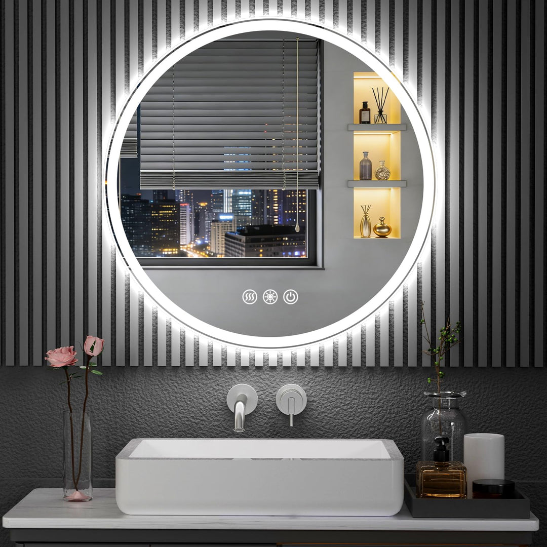 60cm Runde LED Badezimmerspiegel mit Beleuchtung, Dimmbar & 3 Farben – Front- & Hintergrundbeleuchtu