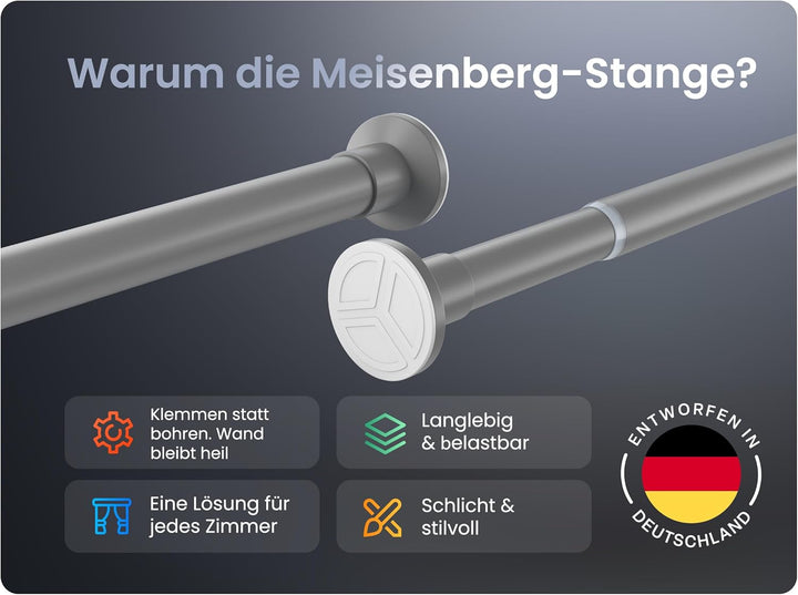 Duschstange ohne Bohren 90-160cm, Grau, Ø 25 mm, Gardinenstange zum Klemmen - Teleskopstange - Vorha