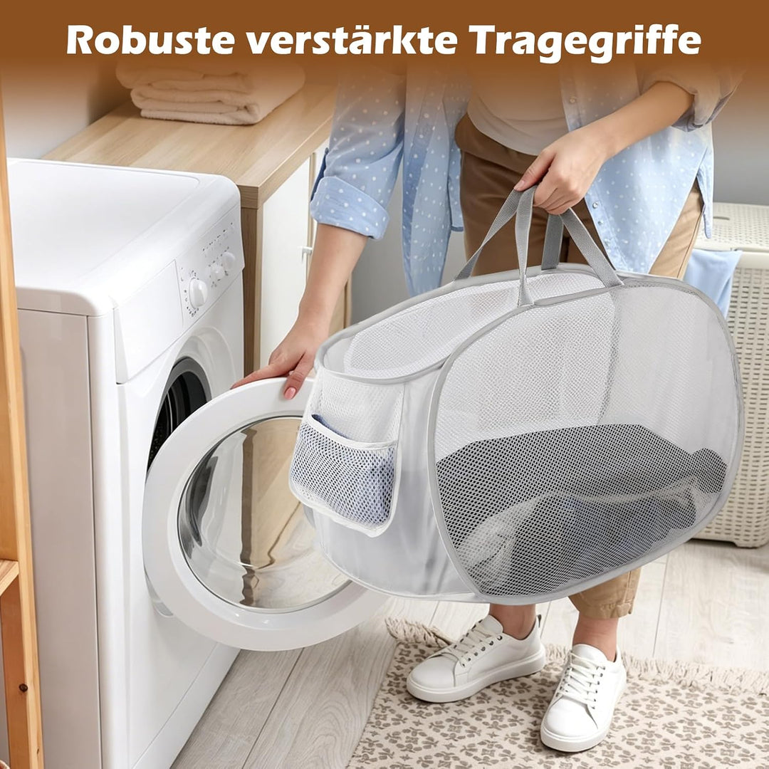 3er-Set faltbare Wäschekörbe mit Tragegriffen & Pop-up-Funktion, luftdurchlässiges Netzgewebe, Mehrz
