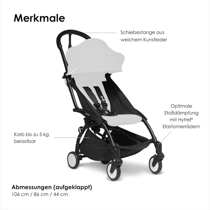BABYZEN YOYO2 Kinderwagengestell, Black - Textilset nicht inbegriffen - Kommt mit 5-Punkt-Gurt, mehr