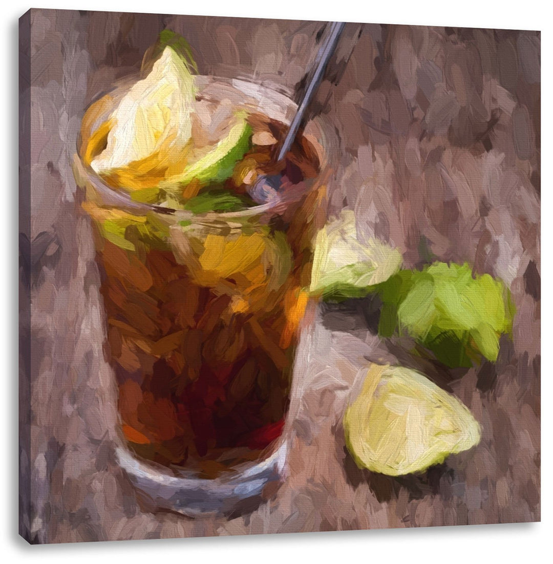 Pixxprint Cuba Libre mit vielen Limetten / 70x70cm Leinwandbild bespannt auf Holzrahmen/Wandbild Kun