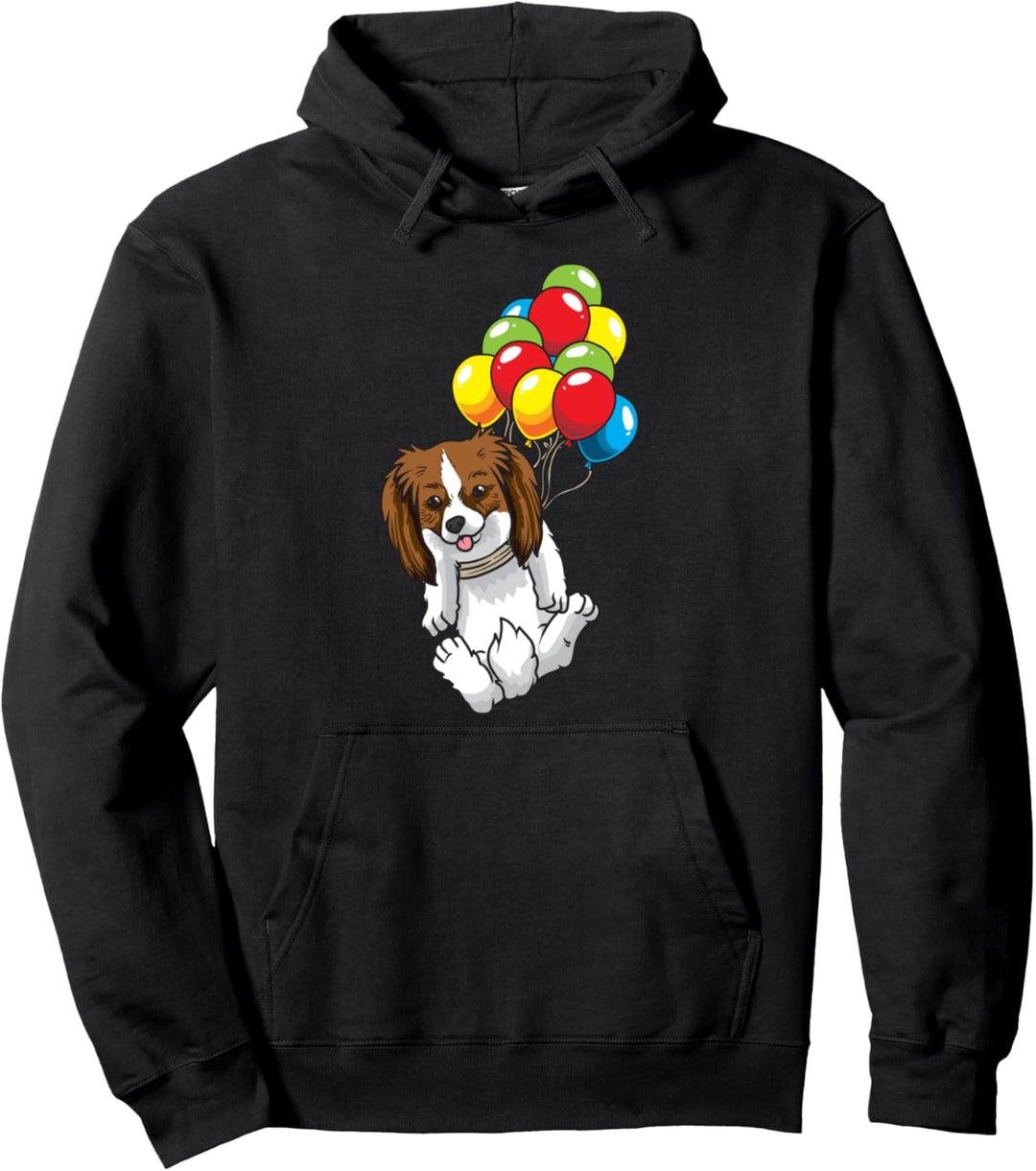 Kontinentaler Zwergspaniel Hund mit Luftballons lustig Pullover Hoodie