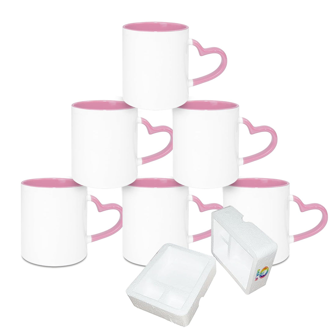 MR.R 11oz Sublimations-Innenfarbbecher mit Herzgriff 6 Stück Per Pakung Gelb Pink, Pink