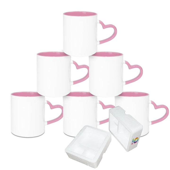 MR.R 11oz Sublimations-Innenfarbbecher mit Herzgriff 6 Stück Per Pakung Gelb Pink, Pink