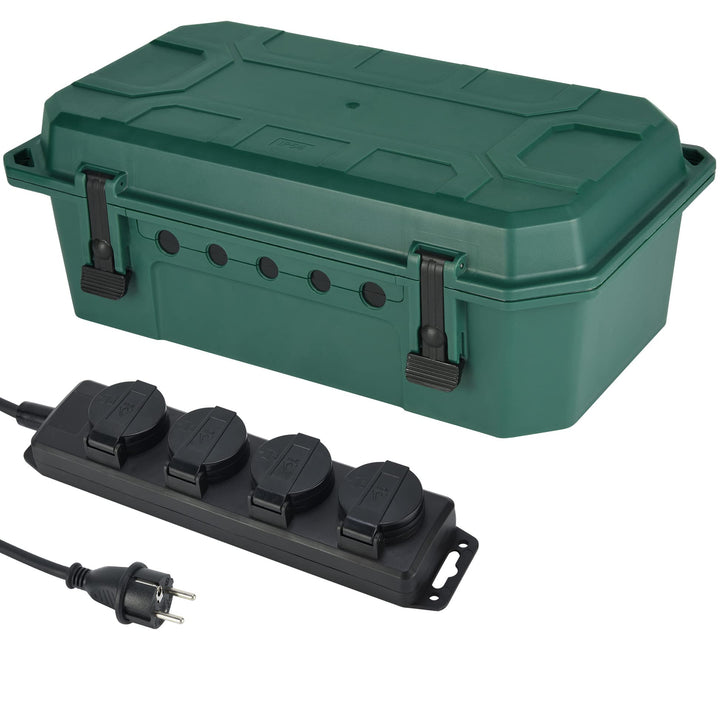 Electraline 300182 Wetterfeste Schutzbox für den Aussenbereich, IP54, mit Steckdosenleiste, 4-fach,
