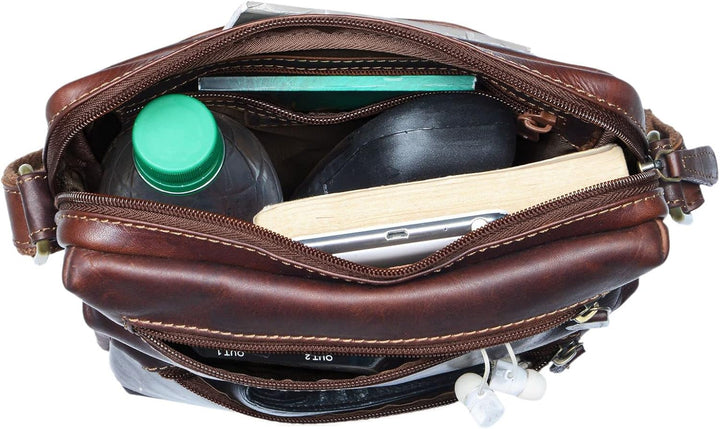 STILORD 'Moritz' Kleine Ledertasche Umhängetasche braun Vintage Messenger Bag für Herren mit vielen